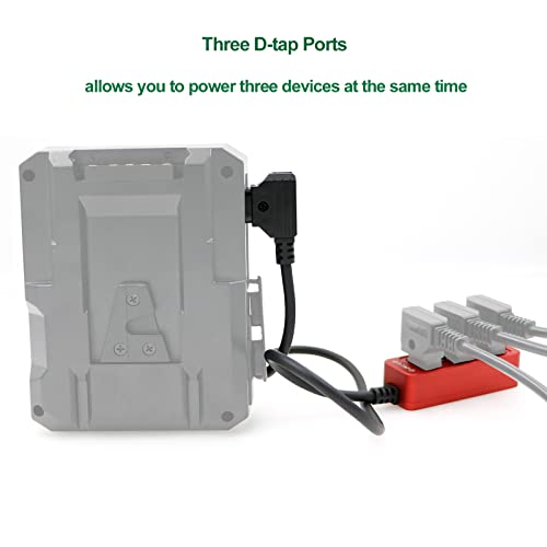 Alvin's Cables D-tap Splitter P-Tap HUB Cable Dtap Male to 3 Port D tap Female Splitter Cable with Screw Threads for ARRI RED Z CAM Cameras TILTA Steadicam IDX V-Mount Battery 50cm/19.7in red