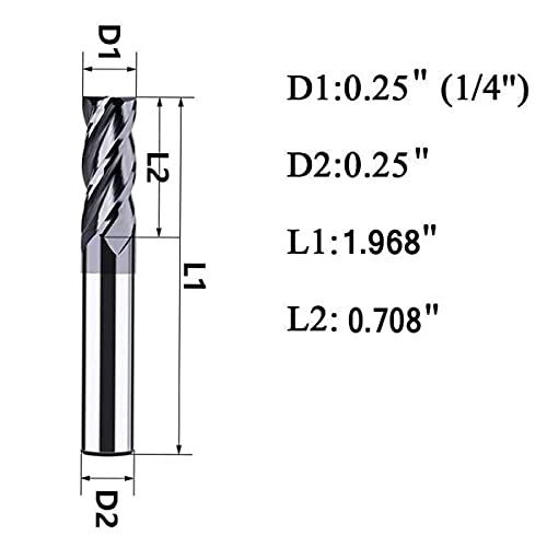 5-piece 1/4-inch carbide square end mill bits set, 4-flute AlTiN-coated milling cutters by Home of Quality Tools