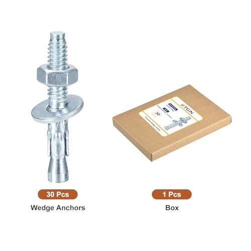 DTGN 1/4 x 1-3/4 inch carbon steel zinc-plated wedge anchors with nuts and expansion tubes, 30-pack