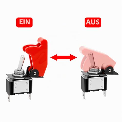 Heschen Metal Rocker Switch, 12V, 20A, SPDT On / Off, 2 Positions, 2 Pin with Red Waterproof Cap Red Cap