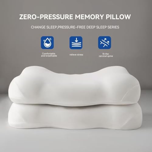 Ergonomic Cervical Neck Pillow for Sleeping, Memory Foam Contour Pillow for Side Back Sleepers, Cloud Shape Neck Support Pillow with Washable Cover (White) White