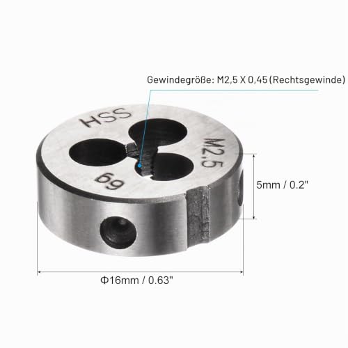 Quartzman Round Die Metric M2.5 x 0.45 Thread Right Thread | High Speed Steel (HSS) Die Repair Tool