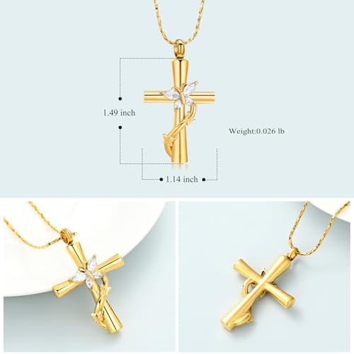 Imrsanl Cross with Butterfly Urn Necklaces for Ashes for Women Gold White