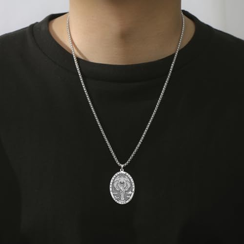 VASSAGO Metatron Cube Necklace Stainless Steel Archangel Metatron Pendant Necklace Geometric Saint Amulet Medal Religion Jewelry silver