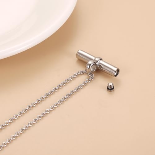 Minimalist T Bar Cremation Urn Necklace For Ashes Of Loved Ones Stainless Steel Keepsake Memorial Pendant For Women Silver