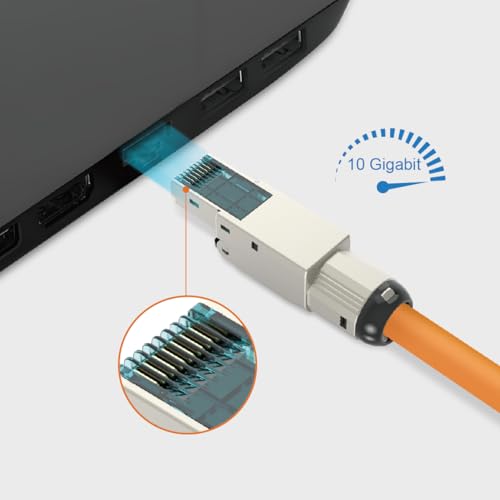 Tecmojo 2 x CAT6A STP Shielded RJ45 Plug Toolless Field Plug 10 Gigabit for 23-26 AWG Cable Silver