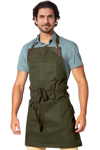 Heavy-duty green canvas knife roll apron with leather support from Under NY Sky, designed for safe and organized knife storage.