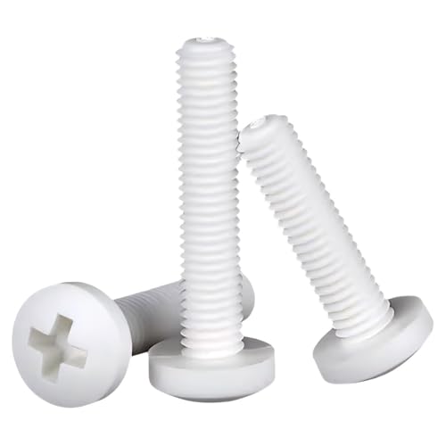 30Sets M3X8 Polypropylene (PP) Metric Cross Phillips Pan Head Screw Plastic Fasteners w./Nuts Washers Set (Non-Conductive, Lightweight) White