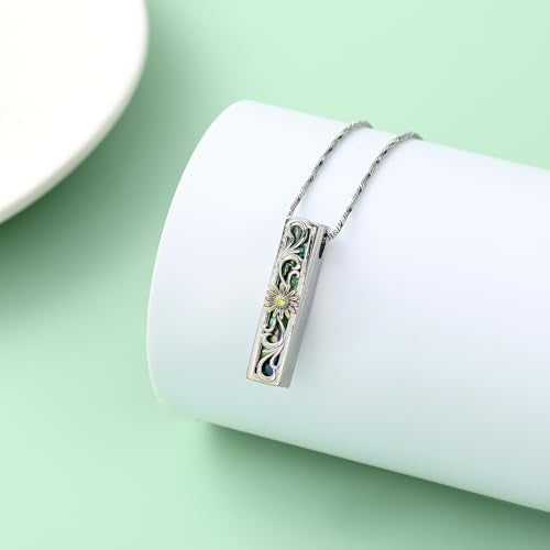 Yinplsmemory Sunflower Cremation Urn Ashes Necklace for Women Men Memorial Bar Keepsake Ashes Holder Cremation Jewelry Rainbow