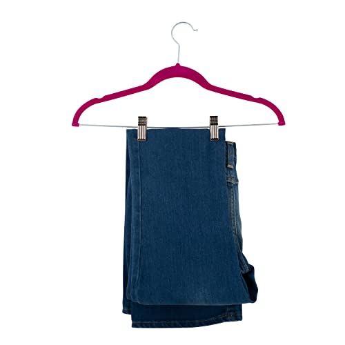 Simplify 24 Pack Velvet Hangers with Clips | Skirt and Pants | Slim Space Saving | Closet Organization | Non-Slip | Prevent Creases | Swivel Neck | Durable | Fuchsia