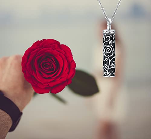 Sterling Silver Flower Tree Life Cremation Urn Necklace for Women 1-Cylinder Rose