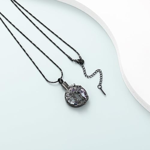 Tree of Life Urn Necklace, Cat Cremation Jewelry for Women Men black&purple