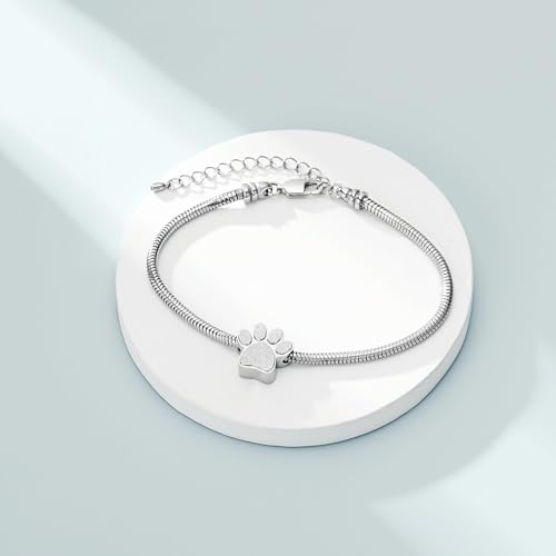 Cremation Bracelet for Ashes Memorial Jewelry Stainless Steel Pet Paw Heart Shape Urn Pendant Bangle Loved Ones Funeral Ashes Holder Keepsake Gift Paw-Silver
