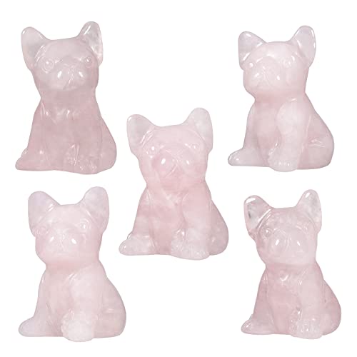 SUNYIK 2PCS Rose Quartz Puppy Crystal Pocket Statue Craved Guardian Stone Figurine Home Decor #2-pink #2-Rose Quartz