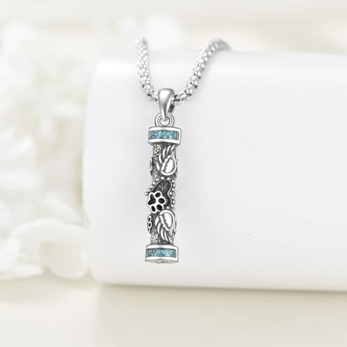 Urn Necklaces for Ashes Sterling Silver Cylinder Memorial Pendant for Loved Ones Keepsake Cremation Jewelry Gifts for Women Men Paw Print