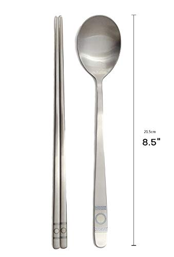 [5 Sets] [Made in Korea] Korean Sticky Rice Spoon Chopsticks Set Gold Titanium Plating 304 Stainless Steel Tableware Cutlery Set Mukbang Chopsticks (Willow Tree, 5 Sets) Willow, 5 Sets