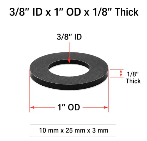 3/8-inch ID x 1-inch OD nitrile rubber flat washers, oil-resistant vibration isolation spacers, 50-piece set