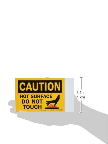 SmartSign - U9-1794-ND_3.5x5 Adhesive Vinyl OSHA Safety Sign, Legend "Caution: Hot Surface Do Not Touch", 3.5" high x 5" wide, Black on Yellow 3.5" x 5" Durable Non-Reflective Decal