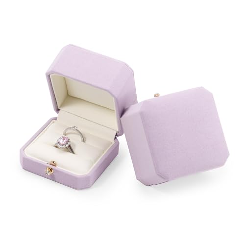 Octagonal Microfiber Dual Ring Box for Wedding Proposal Engagement Double Ring Box