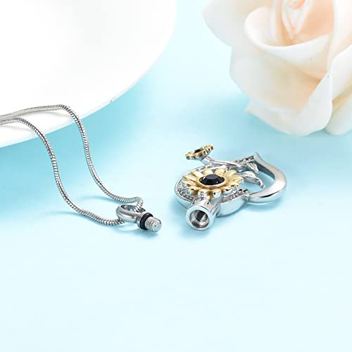 Sunflower Cremation Jewelry Heart Crystals Urn Necklace for Ashes for Women Human Ashes Pendant Pet Keepsake Memorial Jewellery Black