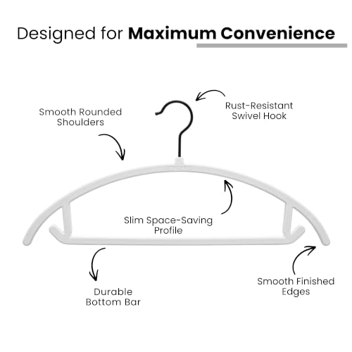 Concepts 25 Pack Velvet Hangers – White Heavy-Duty Non Slip Clothes Hangers with Black Curved Hooks, No Shoulder Bumps, Space-Saving Rounded Design for Suits, Coats, Jackets & Pants White / Black Hook Adult