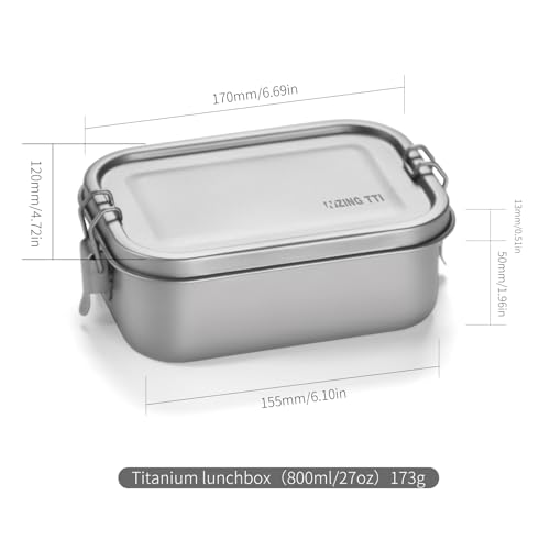 ZING TTI Pure Titanium Food Container, Leak-Proof Portable Meal Container for Travel, Work, and Outdoor Use, Durable Metal Lunch box, Dishwasher Safe, Eco-Friendly Solution(27oz) 27oz