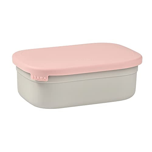 Beaba Stainless Steel Lunch Box, Kids Lunch Box with Silicone Lid, Bento Style Food Containers, Removable Silicone Dividers Make 1-3 Compartments, Rose