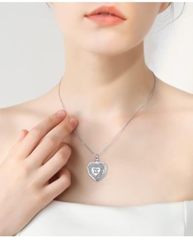 Flyow Cremation Jewelry for Ashes 925 Sterling Silver Urn Necklaces for Ashes Keepsake Memorial Jewelry Gifts for Women Men Pet Heart Urn Necklace That Holds Pictures
