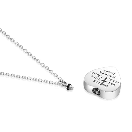 MiniJewelry Love Heart God Verse Urn Necklaces for Ashes Cremation Jewelry Keepsake for Adult Women Men Human Family Loved One