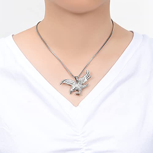 XSMZB Eagle Urn Necklace for Ashes of Loved Ones Keepsake Ash Holder for Pet Human Memorial Cremation Jewelry for Ashes for Men Women Silver