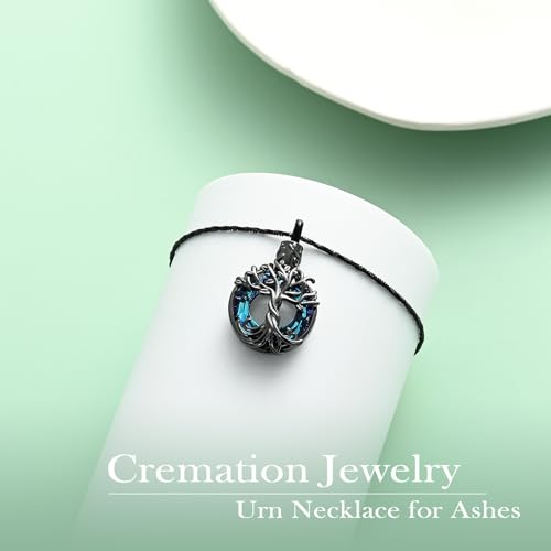 Yinplsmemory Tree of Life Cremation Jewelry Circle Urn Ashes Necklace for Women Men Memorial Keepsake Ashes Jewelry Black-blue