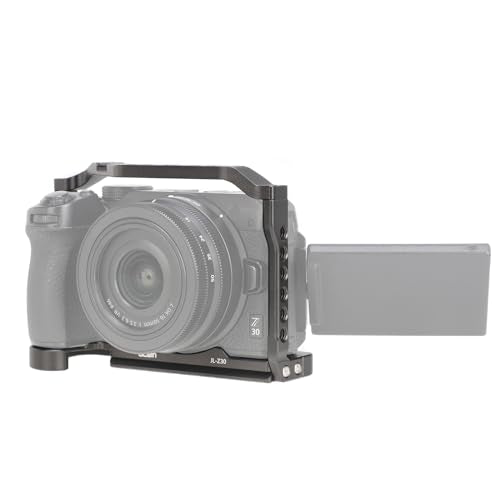 FocusFoto Camera Cage for Nikon Z30 Mirrorless Camera, Aluminium Video Vlogging Rig with Cold Shoe, 1/4"-20 Screw Mount, 3/8"-16 Locating Holes for Arri Grip, Quick Release Plate for Arca-Swiss Tripod