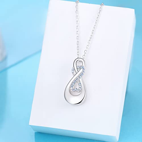 S925 Sterling Silver Infinity Urn Necklaces Teardrop Cremation Jewelry for Ashes Keepsake Memorial Pendant for Women Men Loved ones Blue