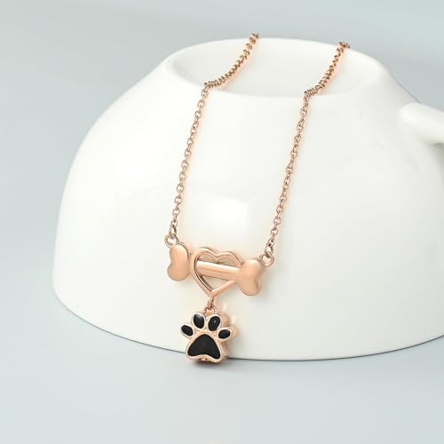 Paw Cremation Urn Necklace for Humen Ashes Pet Bones Ashes Pendant Stainless Steel Memorial Cat Dog Ashes Necklace Keepsake Jewelry for Men Women Rose gold