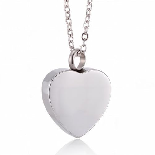 CREATCABIN Heart Cremation Jewelry for Ashes Urn Necklace Keepsake Cremation Jewelry Mini Stainless Steel Silver Memorial Urns Pendant with Funnel Pin for Bereavement Family Friends 2x2.6cm Silvery