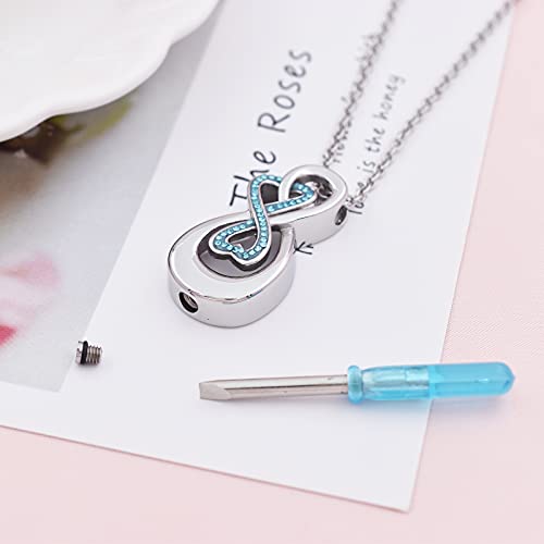 Infinity Cremation Urn Necklace Jewelry for Women Memorial Urn Necklace Infinite Cremation Jewelry for Ashes Keepsake Locket Silver-Blue