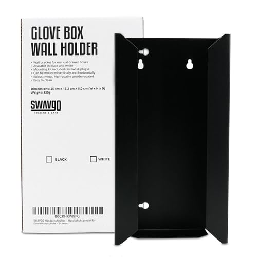 Glove Holder - Glove Dispenser for Disposable Gloves - with Wall Mount (Black) black