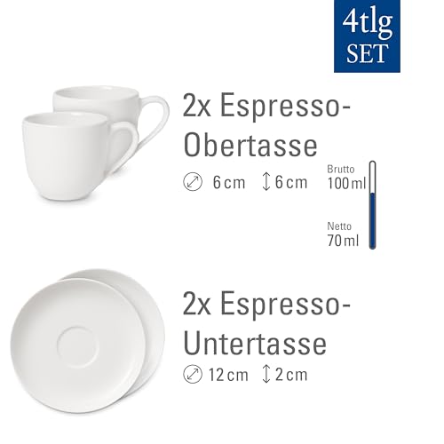 Villeroy & Boch For Me Espresso Cup & Saucer : Set of 2, Premium Porcelain, White