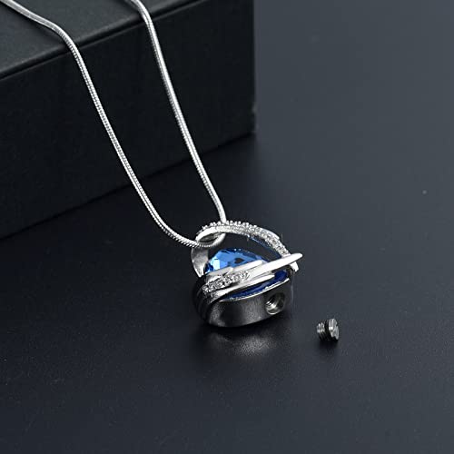 Heart Crystal Cremation Urn Necklace for Ashes, Stainless Steel Cremation Jewelry for Ashes Memorial Pendant Ashes Urn Necklace with Engraving and Filling Kit Blue Crystal