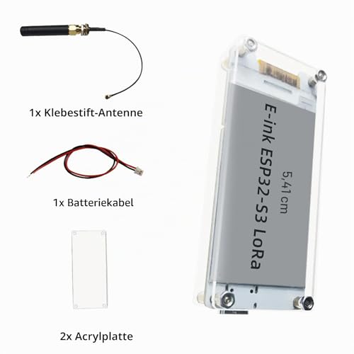 2.13 Inch LoRa E-Ink Display Module, ESP32-S3 USB C with SX-1262 LoRa ESP32 Support WiFi BLE Meshtastick for Arduino (with Acrylic Shell + Antenna)