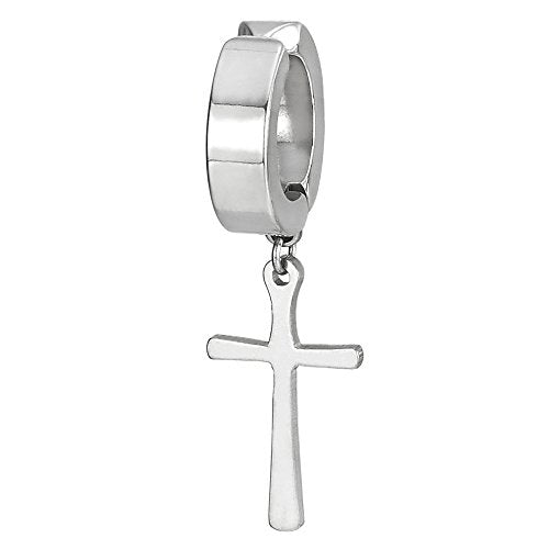 Men’s Stainless Steel Silver-Tone Cross Clip-On Earrings, Non-Piercing