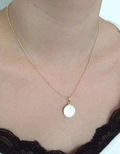 SIFRIMANIA Saint Benedict Mother of Pearl Medal Necklace Gold Plated Ball Chain Handmade