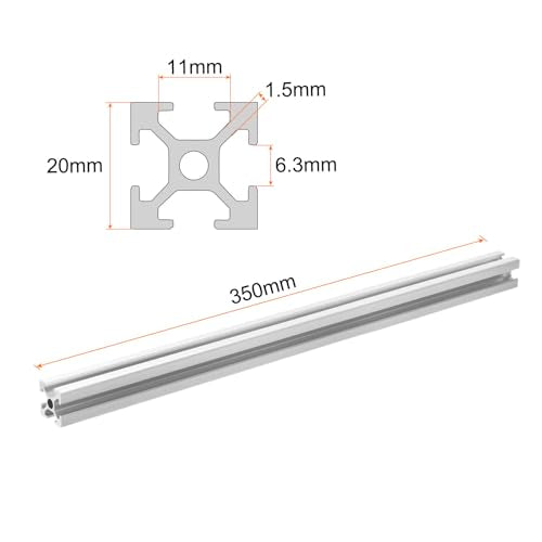 sourcing map 4 Pcs T Slot 2020 Aluminum Extrusion Profile European Standard 350mm x 20mm Linear Rail Extrusion Frame for 3D Printer, CNC, DIY (Silver Tone)