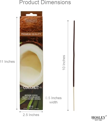 Hosley 40 Pack Incense Sticks – Coconut – Perfect for Home, Meditation & Aromatherapy Coconut-40
