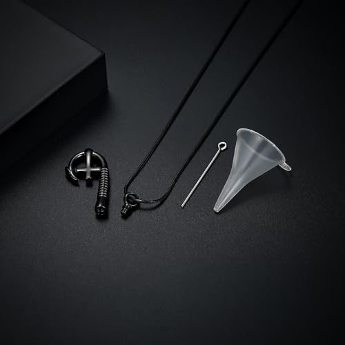 Cross Urn Necklace for Ashes Fish Hook Cremation Urn Pendant Fishing in Heaven Memorial Keepsake Jewelry for Men Black