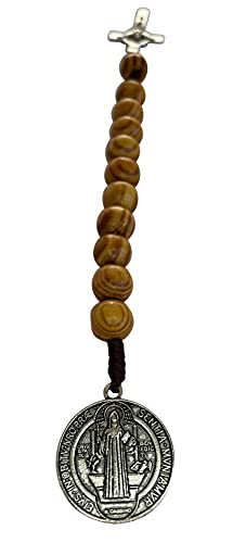 Treasure4U-Store Saint Benedict Medal Prayer Pocket Rosary Catholic Brown Wood Beads San Benito Tenner Open Style One Decade Rosary