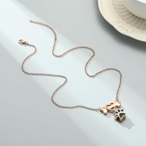 Paw Cremation Urn Necklace for Humen Ashes Pet Bones Ashes Pendant Stainless Steel Memorial Cat Dog Ashes Necklace Keepsake Jewelry for Men Women Rose gold