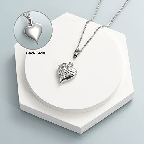 shajwo Cremation Jewelry Angel Wing Heart Urn Necklace for Ashes for Women Men Memorial Keepsake Human Pendant, Metal, stainless steel