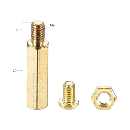 uxcell M4 hex brass standoff spacer, 20mm+6mm male-female threaded pillar screw nut kit for PCB boards