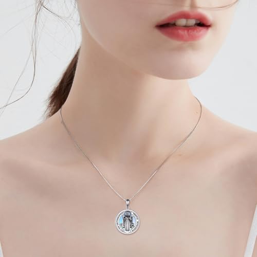 VONALA St Michael Necklace 925 Sterling Silver Saint Christopher Necklace St Benedict Medals Necklace Amulet Medal Jewelry for Men Women Saint Benedict Medal Necklace